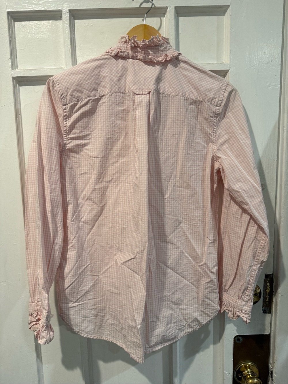 J. Crew Pink Gingham Ruffle Collar Button-Up Top - Picture 2 of 3